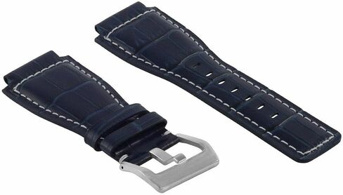 Ewatchparts 24mm Leather Watch Band Strap Compatible With Bell & Ross BR-01-BR-03 Watch Blue With White Stitching in Saudi Arabia
