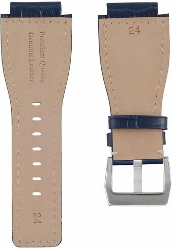 Ewatchparts 24mm Leather Watch Band Strap Compatible With Bell & Ross BR-01-BR-03 Watch Blue With White Stitching in Saudi Arabia