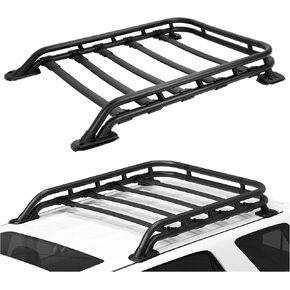 سلة شحن رف السقف من ECOTRIC متوافقة مع 2010-2023 Toyota 4Runner Sport Utility 4 أبواب، حامل الأمتعة على السطح قضبان مساحة إضافية مطلية بمسحوق أسود in Saudi Arabia
