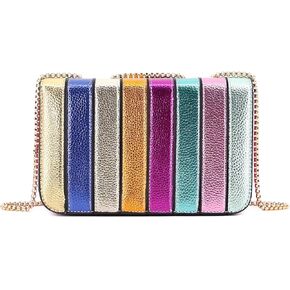 Naimo Womens Heart Shape Bag Rainbow Stripe Purse Crossbody Bags PU Leather Metallic Shoulder Chain Bag in Saudi Arabia