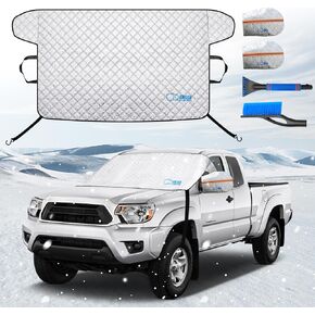 غطاء زجاج أمامي كبير لفرس النهر للثلج والجليد، غطاء ثلجي للزجاج الأمامي مناسب لشاحنة الالتقاط، يمنع الثلج والجليد والحماية من الشمس، فرشاة ثلج لنافذة السيارة كمكافأة (الحجم: 70.86 × 42.5 بوصة/أسود) in Kuwait