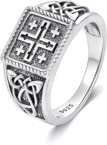 925 Sterling Silver Jerusalem Cross Signet Ring for Men Size 9/10/11/12/13 in Saudi Arabia