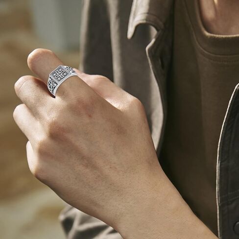 925 Sterling Silver Jerusalem Cross Signet Ring for Men Size 9/10/11/12/13 in Saudi Arabia