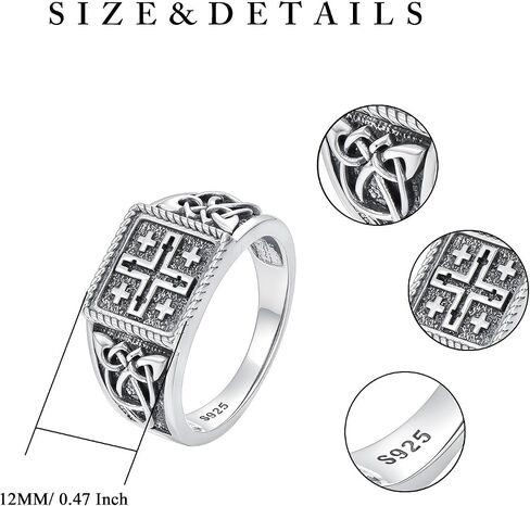 925 Sterling Silver Jerusalem Cross Signet Ring for Men Size 9/10/11/12/13 in Saudi Arabia