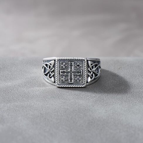 925 Sterling Silver Jerusalem Cross Signet Ring for Men Size 9/10/11/12/13 in Saudi Arabia