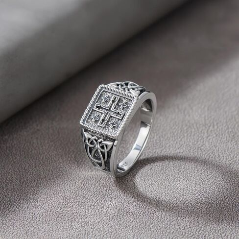 925 Sterling Silver Jerusalem Cross Signet Ring for Men Size 9/10/11/12/13 in Saudi Arabia