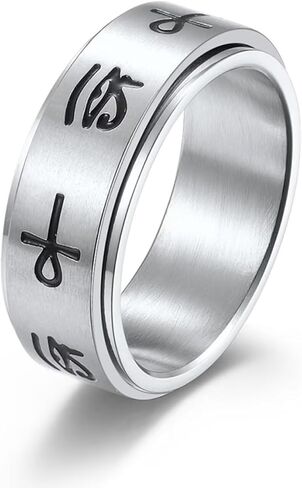 Meilord Eye of Horus Ankh Cross Spinner Rings، راكب الدراجة النارية القوطي رمز مصري قديم حلقات رون القلق حلقة دوارة حماية تميمة للرجال والنساء in Kuwait