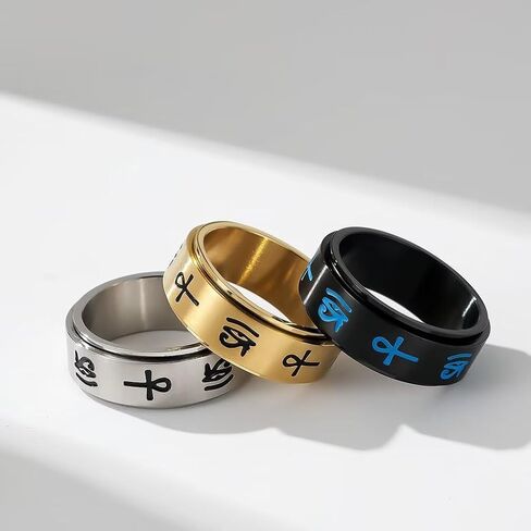 Meilord Eye of Horus Ankh Cross Spinner Rings، راكب الدراجة النارية القوطي رمز مصري قديم حلقات رون القلق حلقة دوارة حماية تميمة للرجال والنساء in Kuwait