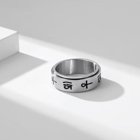 Meilord Eye of Horus Ankh Cross Spinner Rings، راكب الدراجة النارية القوطي رمز مصري قديم حلقات رون القلق حلقة دوارة حماية تميمة للرجال والنساء in Kuwait