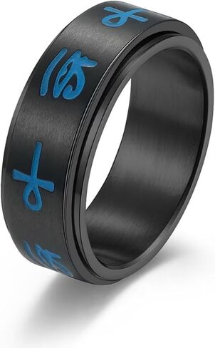 Meilord Eye of Horus Ankh Cross Spinner Rings، راكب الدراجة النارية القوطي رمز مصري قديم حلقات رون القلق حلقة دوارة حماية تميمة للرجال والنساء in Kuwait