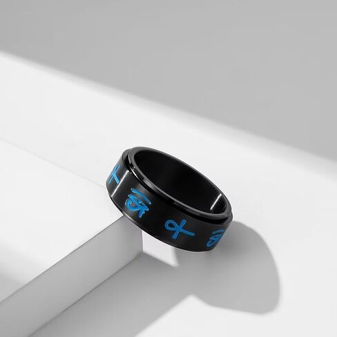 Meilord Eye of Horus Ankh Cross Spinner Rings، راكب الدراجة النارية القوطي رمز مصري قديم حلقات رون القلق حلقة دوارة حماية تميمة للرجال والنساء in Kuwait