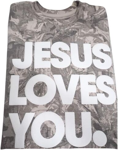 تي شيرت مموه كبير الحجم – "Jesus Loves You" بتأثير الحروف المنتفخة | تي شيرت ستريتوير فيث in Saudi Arabia