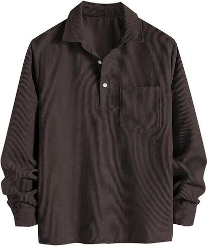 ZAFUL Men's Corduroy Shirts Solid Color 2025 Fall Half Button Long Sleeves Polo Shirt Casual Work Collared Shirt with Pocket in Saudi Arabia