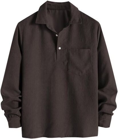 ZAFUL Men's Corduroy Shirts Solid Color 2025 Fall Half Button Long Sleeves Polo Shirt Casual Work Collared Shirt with Pocket in Saudi Arabia