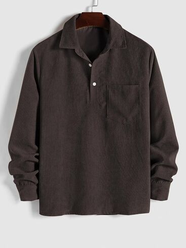 ZAFUL Men's Corduroy Shirts Solid Color 2025 Fall Half Button Long Sleeves Polo Shirt Casual Work Collared Shirt with Pocket in Saudi Arabia