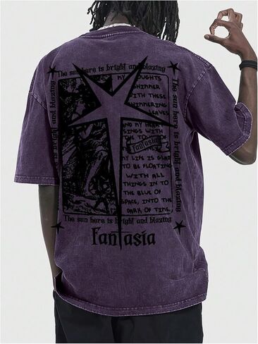 Milumia Men's Hip Hop Letter Graphic T Shirt Crew Neck Short Sleeve Drop Shoulder Loose Tee Tops in Saudi Arabia