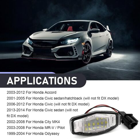 مجموعة مصابيح لوحة ترخيص LED، OEM # 34100S0A013 34104S0A013 34100S84A01 34106SNBA01 34103SNB003، متوافقة مع Honda Accord Civic City MK4 MR-V/Pilot Odyssey (أبيض) in Saudi Arabia