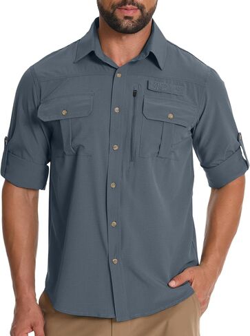 Men's Fishing Shirts with Zipper Pockets Sun Protection UPF 50+ Quick Dry Long Sleeve Hiking Shirt for Travel Safari in Saudi Arabia