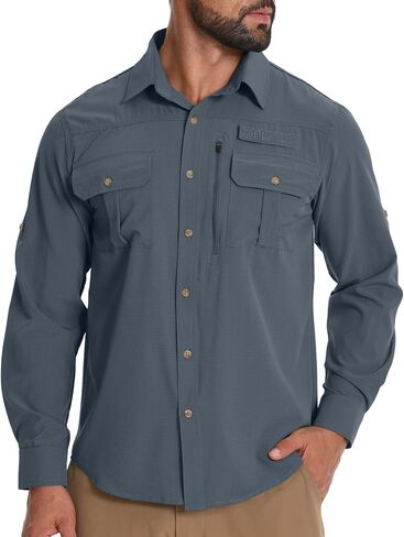 Men's Fishing Shirts with Zipper Pockets Sun Protection UPF 50+ Quick Dry Long Sleeve Hiking Shirt for Travel Safari in Saudi Arabia