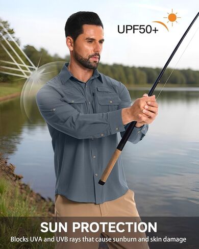 Men's Fishing Shirts with Zipper Pockets Sun Protection UPF 50+ Quick Dry Long Sleeve Hiking Shirt for Travel Safari in Saudi Arabia