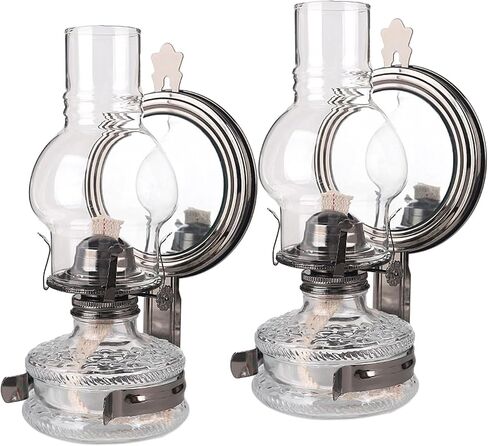 2 Pieces Large Kerosene Lamp Lantern Wall Mounted Kerosene Lamps Vintage Glass Clear Kerosene Lamp Rustic Oil Lamp for Indoor Use Home Decor Lighting - Bronze in Saudi Arabia