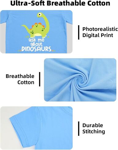 طفل ديناصور قمصان للبنين هدايا الأطفال الصغار الفتيات دينو قميص الكرتون الجرافيك تيز تيشيرت بأكمام قصيرة الملابس 2-8T in Kuwait