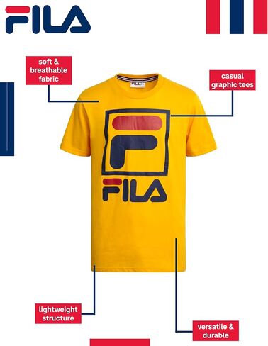Fila Boys Athletic Shirts - Performance Crewneck Boys Dry Fit Shirts - Active Short Sleeve Graphic Tees (Sizes 8-20) in Saudi Arabia