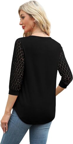3/4 Length Sleeve Womens Tops V-Neck Lace Tunic Tops Business Casual Blouses 2025 in Saudi Arabia