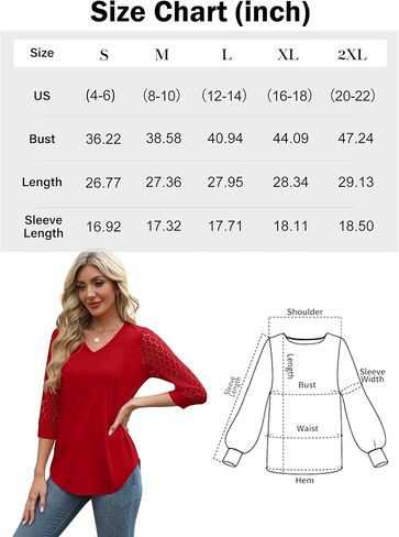 3/4 Length Sleeve Womens Tops V-Neck Lace Tunic Tops Business Casual Blouses 2025 in Saudi Arabia