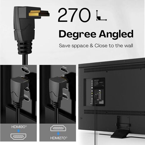 TNP HDMI Cable Left Angle 90 Degree (10FT) - High Speed HDMI 2.0 Cord, Supports UHD 4K 60hz 2K 2160p Full HD 1080p Quad HD 1440p 3D ARC/eARC Ethernet for Xbox One X/S PS 4 Pro/Slim/Apple TV 4K in Kuwait