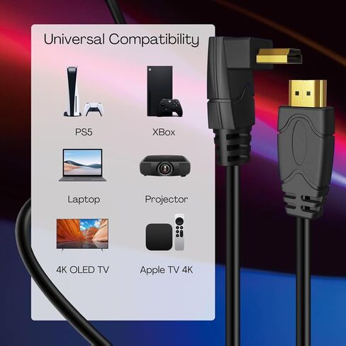 TNP HDMI Cable Left Angle 90 Degree (10FT) - High Speed HDMI 2.0 Cord, Supports UHD 4K 60hz 2K 2160p Full HD 1080p Quad HD 1440p 3D ARC/eARC Ethernet for Xbox One X/S PS 4 Pro/Slim/Apple TV 4K in Kuwait