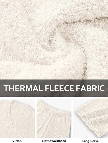 طقم بيجامة نسائي من NORACORA مكون من قطعتين من الصوف الغامض وأكمام طويلة ورقبة على شكل حرف V طقم بيجامة منفوش ملابس نوم متطابقة in Kuwait