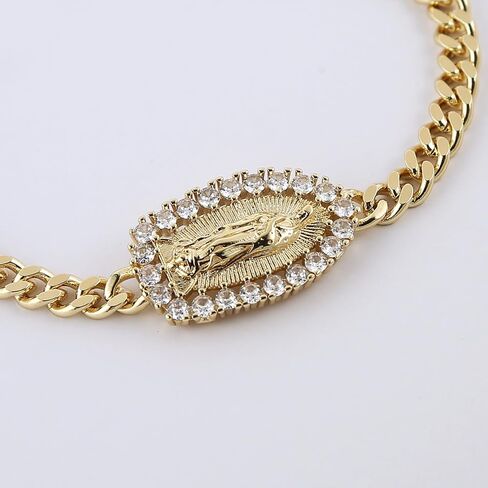 HZMAN مريم العذراء سوار للنساء لذيذ الرجعية الدينية مكعب زركونيا سيدة غوادالوبي سوار 14K مطلية بالذهب أساور الارتباط in Saudi Arabia