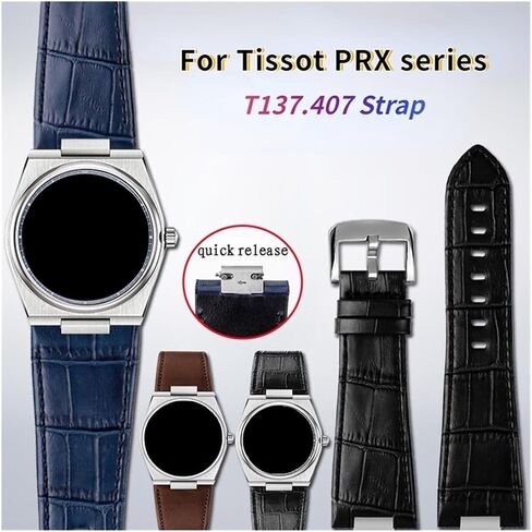 26x12mm Convex End Leather Watchband Fit for Tissot 1853 PRX Series Watch Strap T137.407 T137.410 in Saudi Arabia