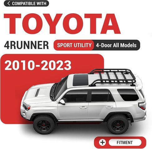 سلة شحن رف السقف من ECOTRIC متوافقة مع 2010-2023 Toyota 4Runner Sport Utility 4 أبواب، حامل الأمتعة على السطح قضبان مساحة إضافية مطلية بمسحوق أسود in Saudi Arabia