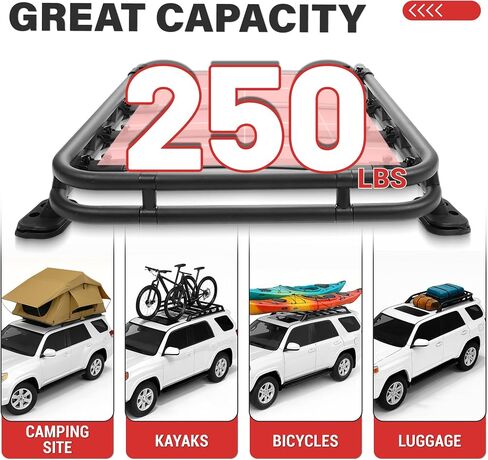 سلة شحن رف السقف من ECOTRIC متوافقة مع 2010-2023 Toyota 4Runner Sport Utility 4 أبواب، حامل الأمتعة على السطح قضبان مساحة إضافية مطلية بمسحوق أسود in Saudi Arabia
