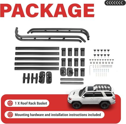 سلة شحن رف السقف من ECOTRIC متوافقة مع 2010-2023 Toyota 4Runner Sport Utility 4 أبواب، حامل الأمتعة على السطح قضبان مساحة إضافية مطلية بمسحوق أسود in Saudi Arabia