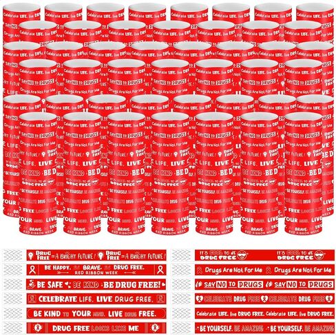 2400 Pcs Drug Free Wristband Bulk 12 Style Red Ribbon Bracelets Red Ribbon Wristbands Tamper Proof Design Red Ribbon Week Awareness Supplies for Red Ribbon Week Drugs Free Campaigns Events in Saudi Arabia