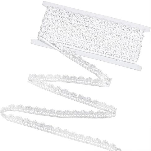 Lace Ribbon, White 1/2''×5 Yards Crocheted White Lace Trim for Sewing Vintage Scalloped Edge Lace Ribbons for Crafts, Gift Wrapping, DIY Sewing Making, Scrapbooking, Wedding Bouquet Decorations in Saudi Arabia