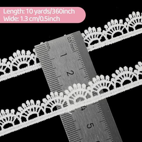 Lace Ribbon, White 1/2''×5 Yards Crocheted White Lace Trim for Sewing Vintage Scalloped Edge Lace Ribbons for Crafts, Gift Wrapping, DIY Sewing Making, Scrapbooking, Wedding Bouquet Decorations in Saudi Arabia