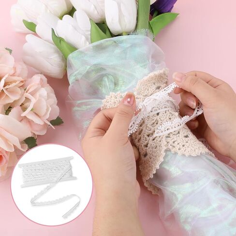 Lace Ribbon, White 1/2''×5 Yards Crocheted White Lace Trim for Sewing Vintage Scalloped Edge Lace Ribbons for Crafts, Gift Wrapping, DIY Sewing Making, Scrapbooking, Wedding Bouquet Decorations in Saudi Arabia