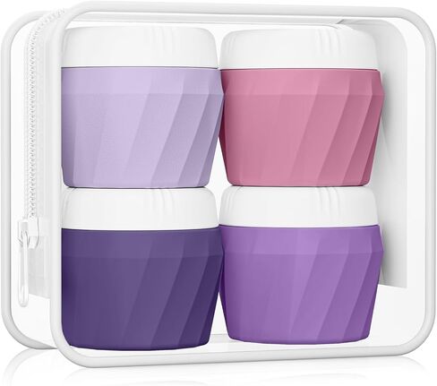 Travel Containers for Toiletries, Premium Cosmetic Silicone Cream Jars, TSA Approved Leak-Proof Refillable Travel Size Toiletries with Clear Bag for Cosmetic Face Body Cream (Gray) in Saudi Arabia