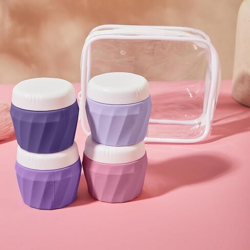Travel Containers for Toiletries, Premium Cosmetic Silicone Cream Jars, TSA Approved Leak-Proof Refillable Travel Size Toiletries with Clear Bag for Cosmetic Face Body Cream (Gray) in Saudi Arabia