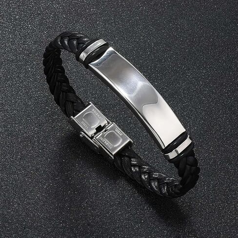 Black Leather Braided Bracelet for Men Women Stainless Steel Stretch Bracelets Adjustable Bracelets for Women Bracelets for Men Halloween, Christmas, Birthday Personalized Gifts for Men Women in Saudi Arabia