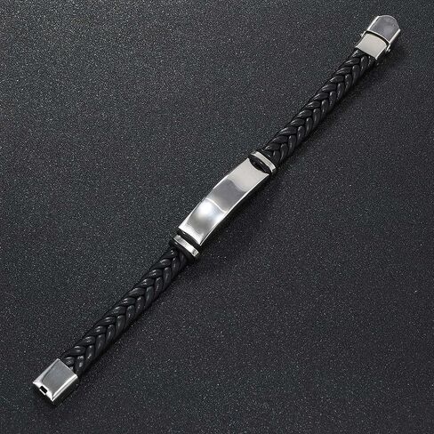 Black Leather Braided Bracelet for Men Women Stainless Steel Stretch Bracelets Adjustable Bracelets for Women Bracelets for Men Halloween, Christmas, Birthday Personalized Gifts for Men Women in Saudi Arabia