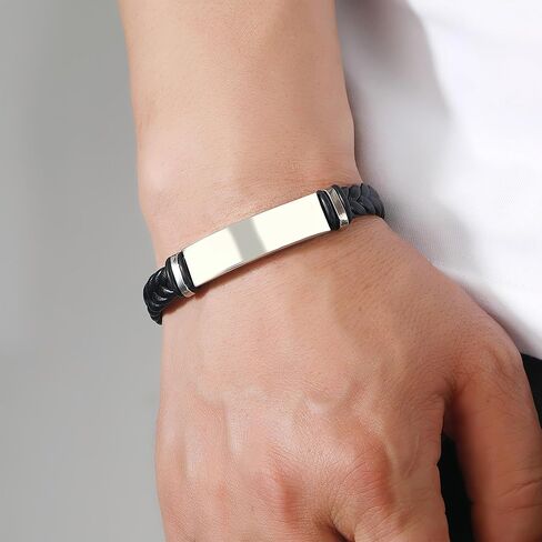 Black Leather Braided Bracelet for Men Women Stainless Steel Stretch Bracelets Adjustable Bracelets for Women Bracelets for Men Halloween, Christmas, Birthday Personalized Gifts for Men Women in Saudi Arabia