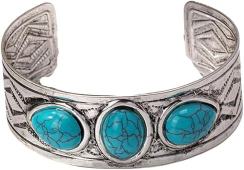 Bohemian Turquoise Cuff Bracelet for Women Vintage Chunky Boho Open Bangle Silver Turquoise Bracelet Adjustable Statement Birthday Wedding Party Jewelry in Saudi Arabia