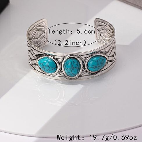 Bohemian Turquoise Cuff Bracelet for Women Vintage Chunky Boho Open Bangle Silver Turquoise Bracelet Adjustable Statement Birthday Wedding Party Jewelry in Saudi Arabia