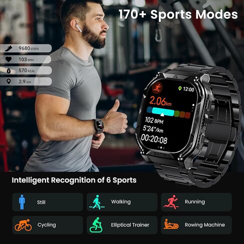 ساعة Amaztim Smart ، بطارية 60 يومًا طويلة جدًا ، و 50 مترًا مقاومًا للماء ، ومكالمات Bluetooth العسكرية الوعرة (مكالمات الإجابة/الاتصال) ، و 1.85 "شاشة عالية الدقة كبيرة ، ومساعد صوت AI ، ومتوافق مع Android و iOS in Kuwait