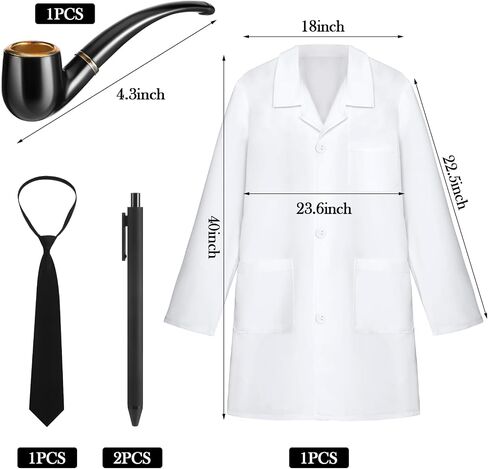 Mepase 5 Pcs Halloween Professor Costume Scientist Doctor Accessories Adult Men with White Lab Coat Fake Pipe Tie Pens in Saudi Arabia